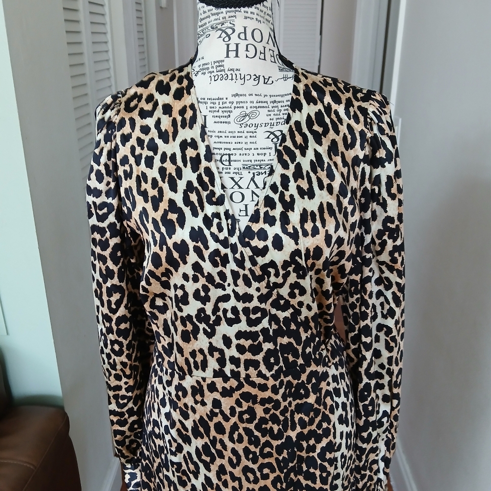 Ganni Silk Leopard Print Wrap Dress - Picture 3 of 9